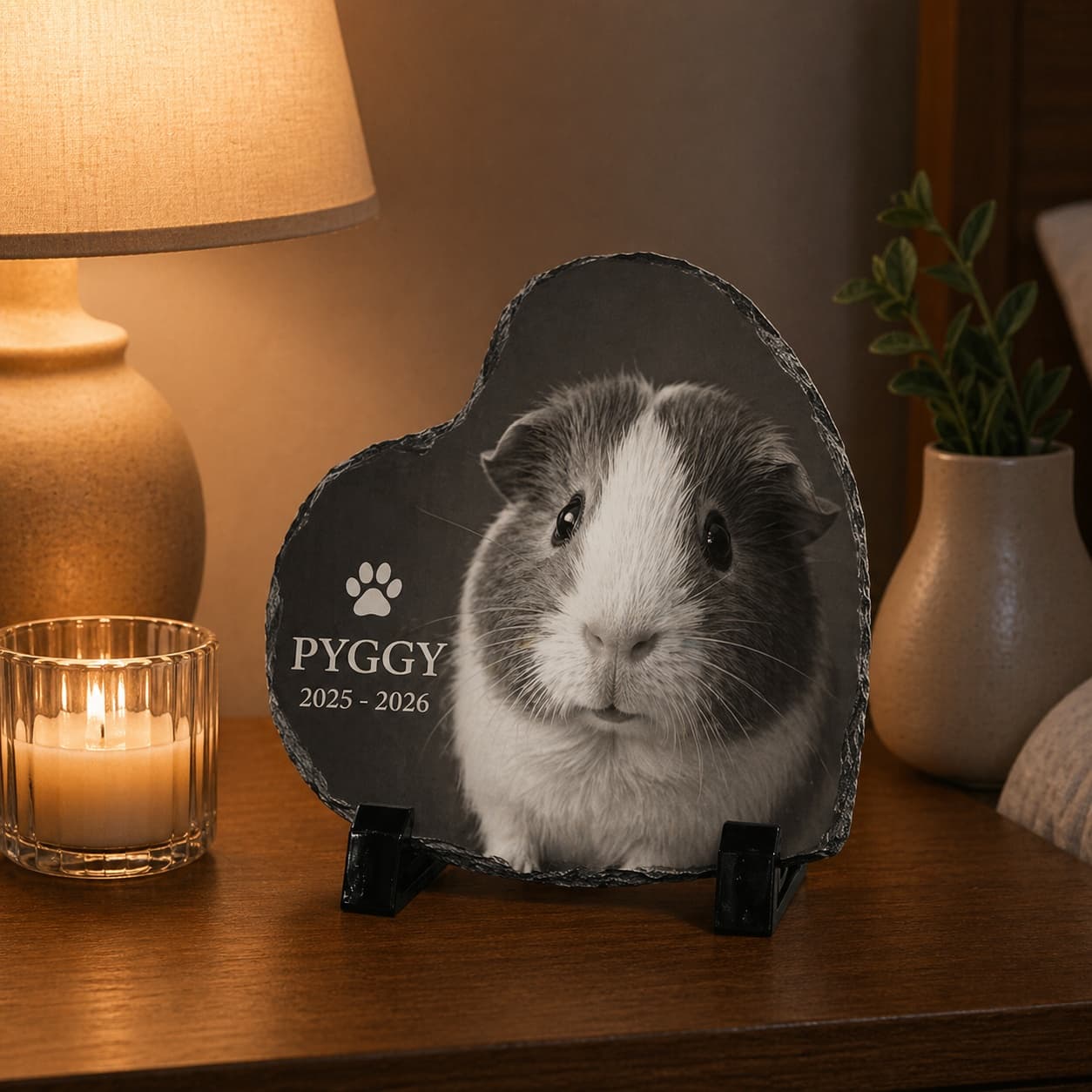 Ardezie Inimă Personalizată In Memoriam Animal – Tablou Comemorativ cu Poză, Nume și Dată | Amintire Eternă Câine, Pisică, Animal de Companie