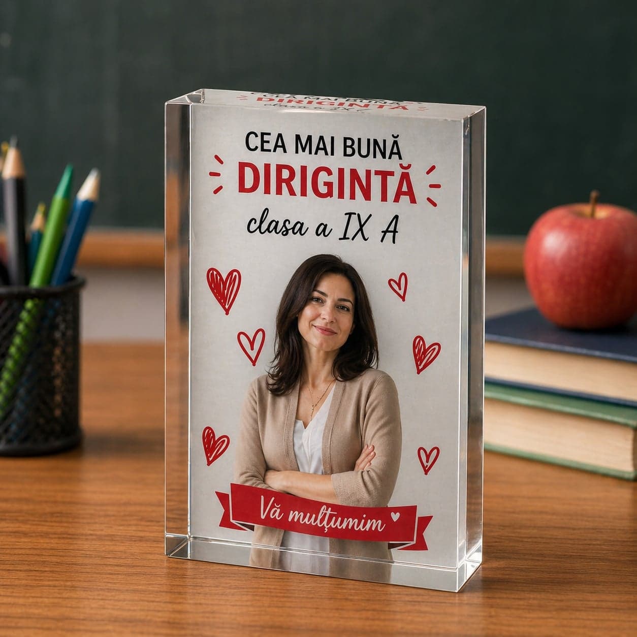 Cristal Personalizat Diriginte cu Poză și Mesaj – Cadou Premium pentru Dirigintă / Profesor, Final de An sau Absolvire