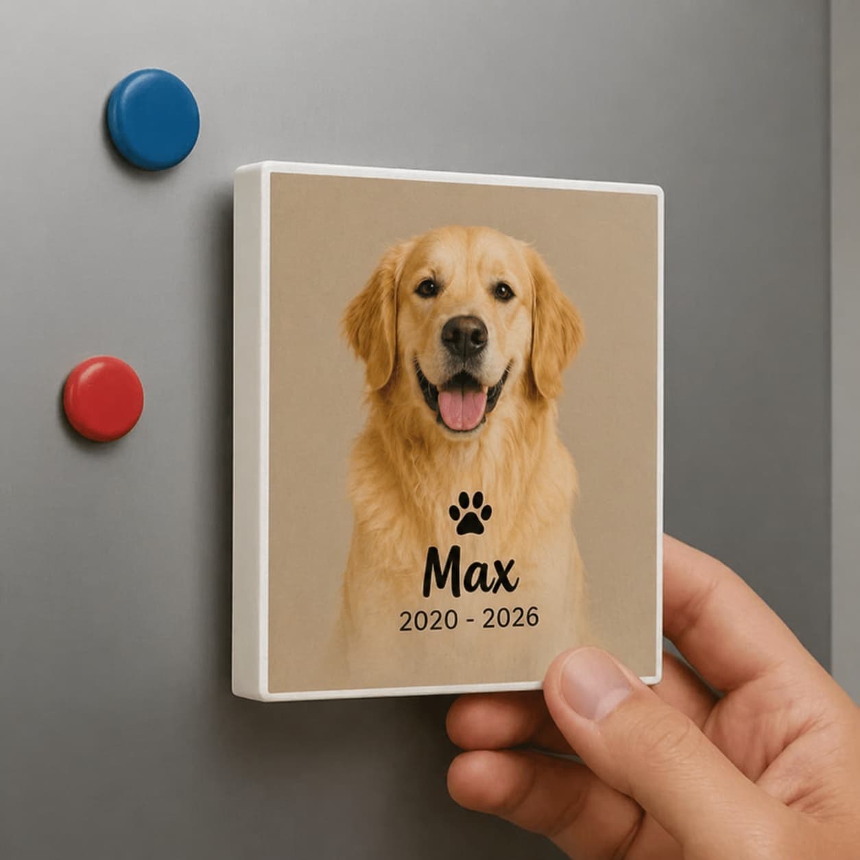 Magnet Frigider Personalizat cu Sunet In Memoriam Animal – Cu Poză, Nume și Mesaj Vocal | Magnet Audio cu Buton