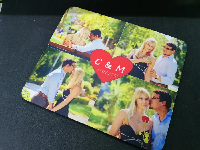 Mouse pad personalizat cu 4 fotografii si inimioara