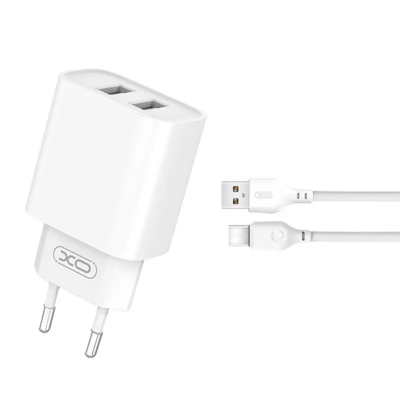 Incarcator de retea Fast Charge, 12W, 2.1A 2xUSB + 1 Cablu USB C