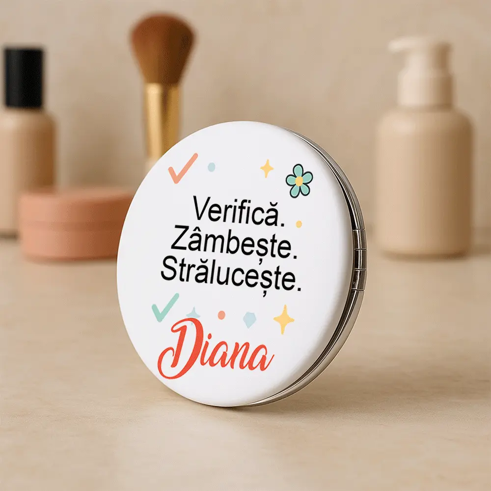 Oglinda personalizata cu nume - model Verifica.Zambeste.