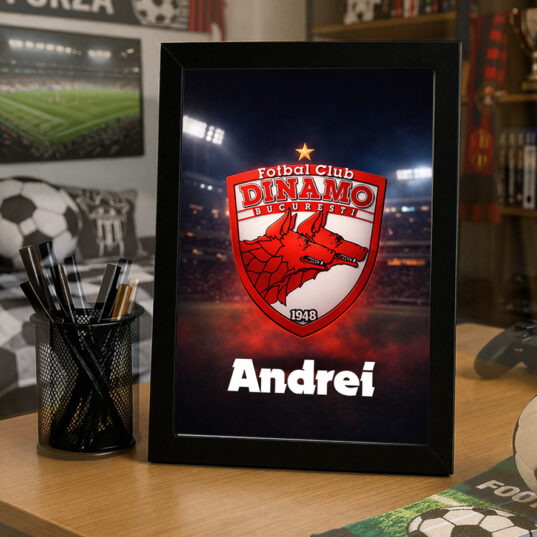 Tablou personalizat fotbal 21x30 cm – Logo echipă + nume – Cadou pentru suporteri